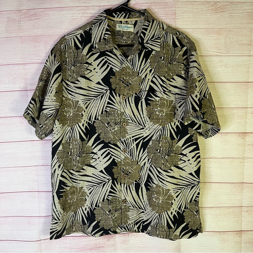 Caribbean Pure Silk Short Sleeve Shirt‎ Size Medium